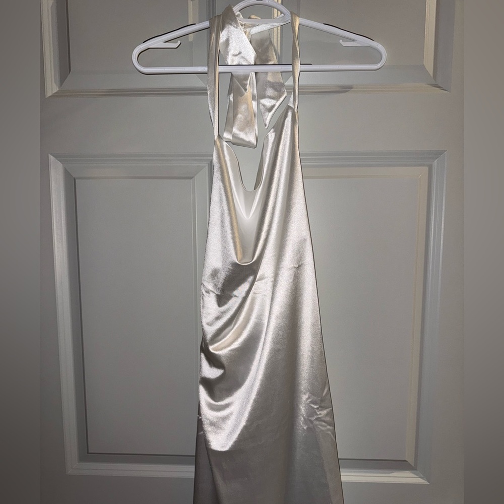White Satin Backless Dress